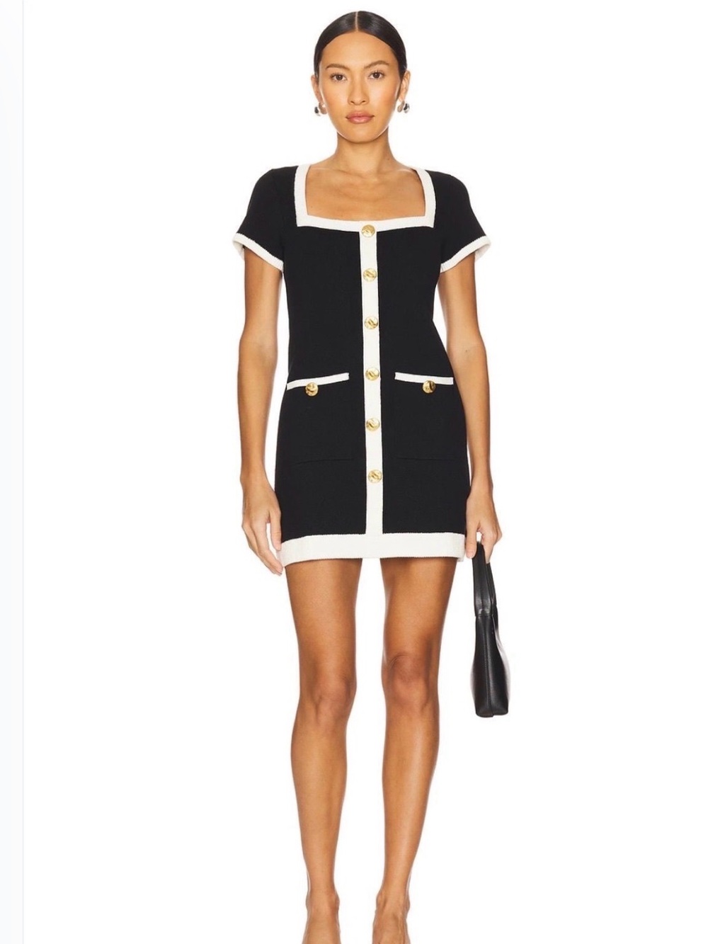 Show Me Your Mumu Sofia Sweater Dress Black Ivory Contrast Trim XS